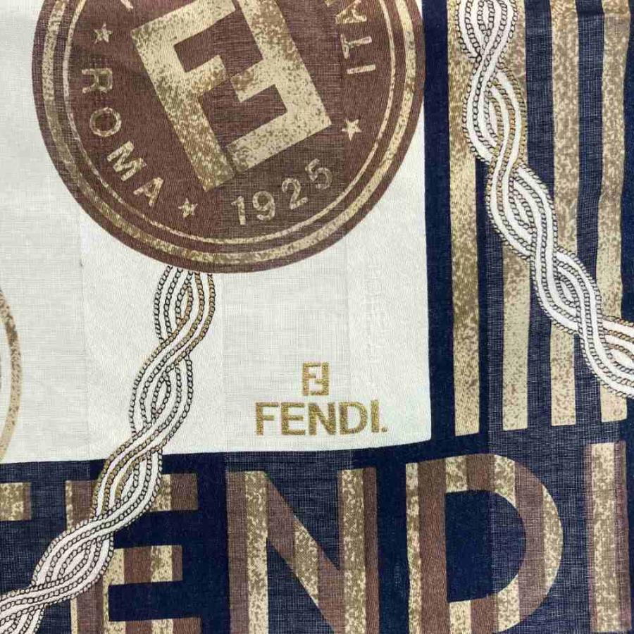 FENDI（フェンディ） スカーフ ハンカチ 大判 総柄 ロゴ 茶色 ブラウン