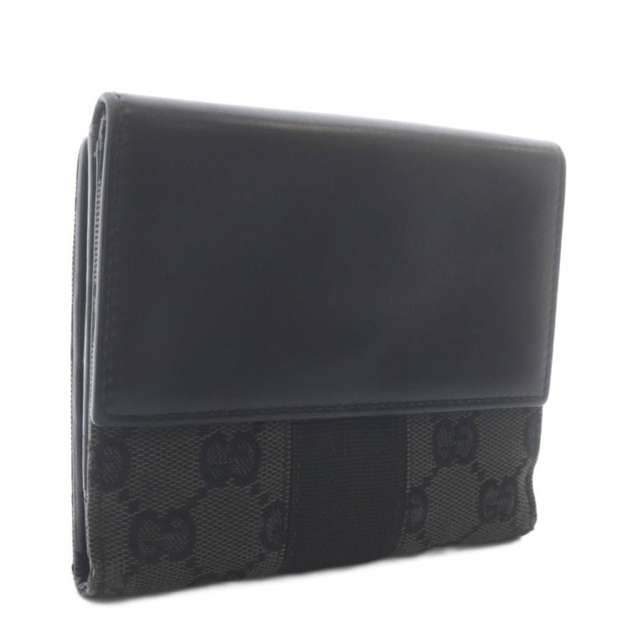 GUCCI ブラックレザー 財布 GUCCI（グッチ） 財布 二つ折り GGキャンバス レザー ブラック /YO13