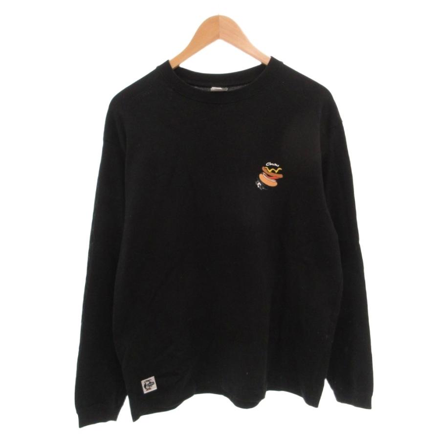 チャムス CHUMS Tシャツ 長袖 ロンT ホットドック プリント S 黒