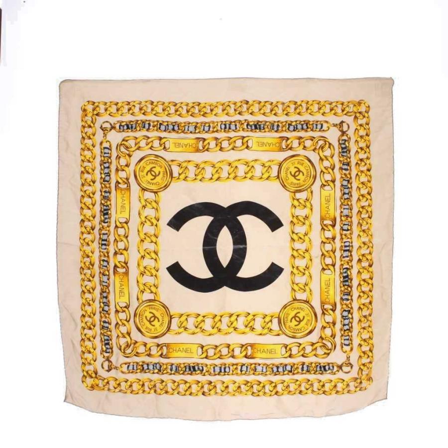 CHANELシャネルロゴココマーク大判スカーフ総柄ゴールド系 | ヤマダ