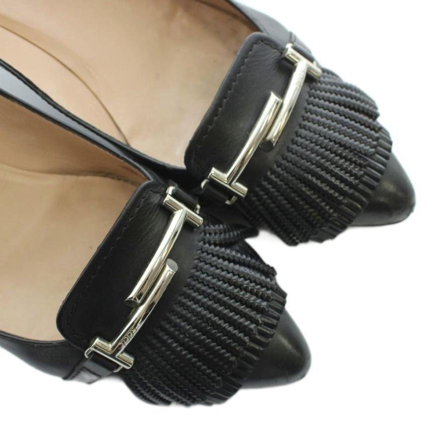トッズ TOD'S パンプス ポインテッドトゥ ロゴ レザー 37 23.5cm 黒