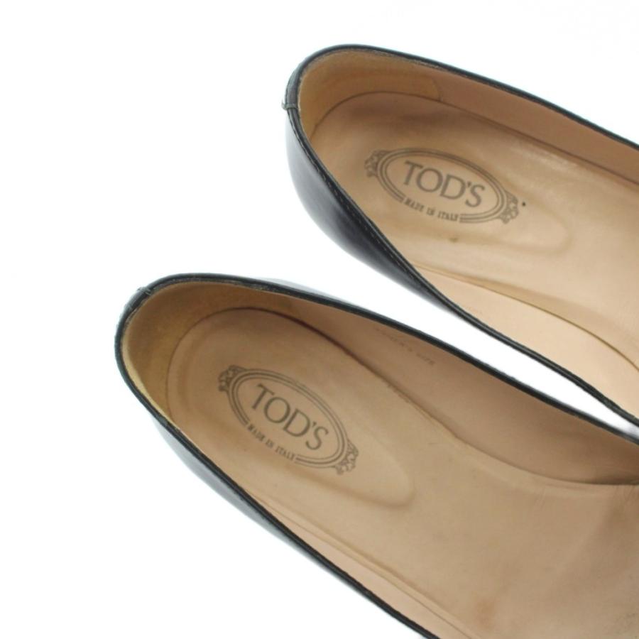 トッズ TOD'S パンプス ポインテッドトゥ ロゴ レザー 37 23.5cm 黒