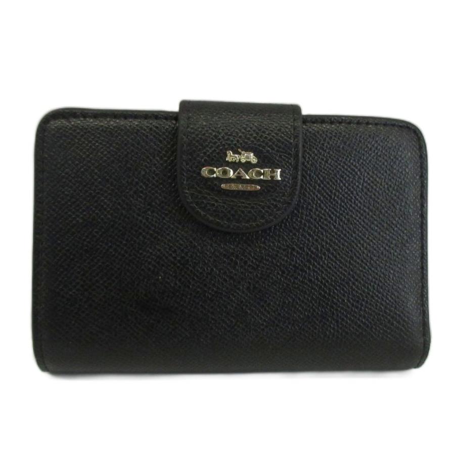COACH 黒 レザー 二つ折り財布 COACH（コーチ） 財布 二つ折り レザー ロゴ ゴールド金具 黒 ブラック