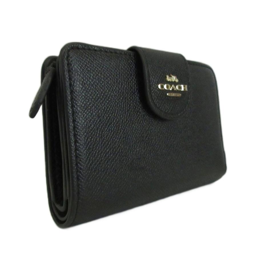 COACHミニ財布クロコ型押し ブラック コンパクト財布 レザー ゴールドロゴ COACH（コーチ） 財布 二つ折り レザー ロゴ ゴールド金具 黒 ブラック