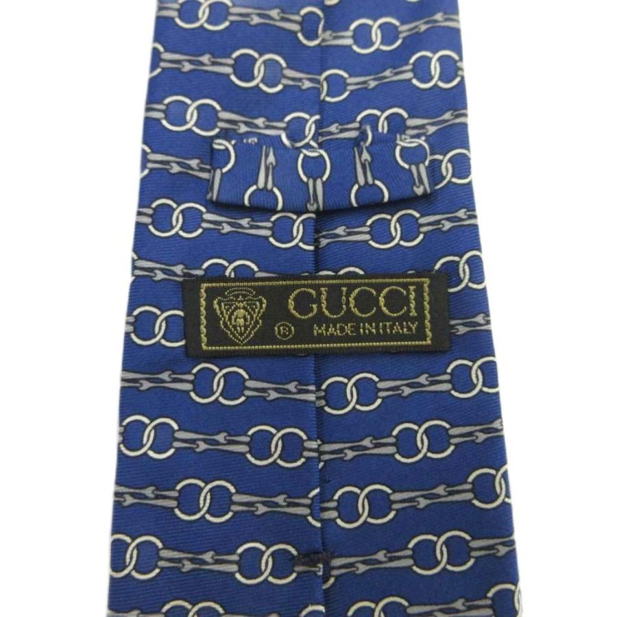 GUCCI（グッチ） ネクタイ 絹 シルク レギュラータイ チェーン 総柄 青