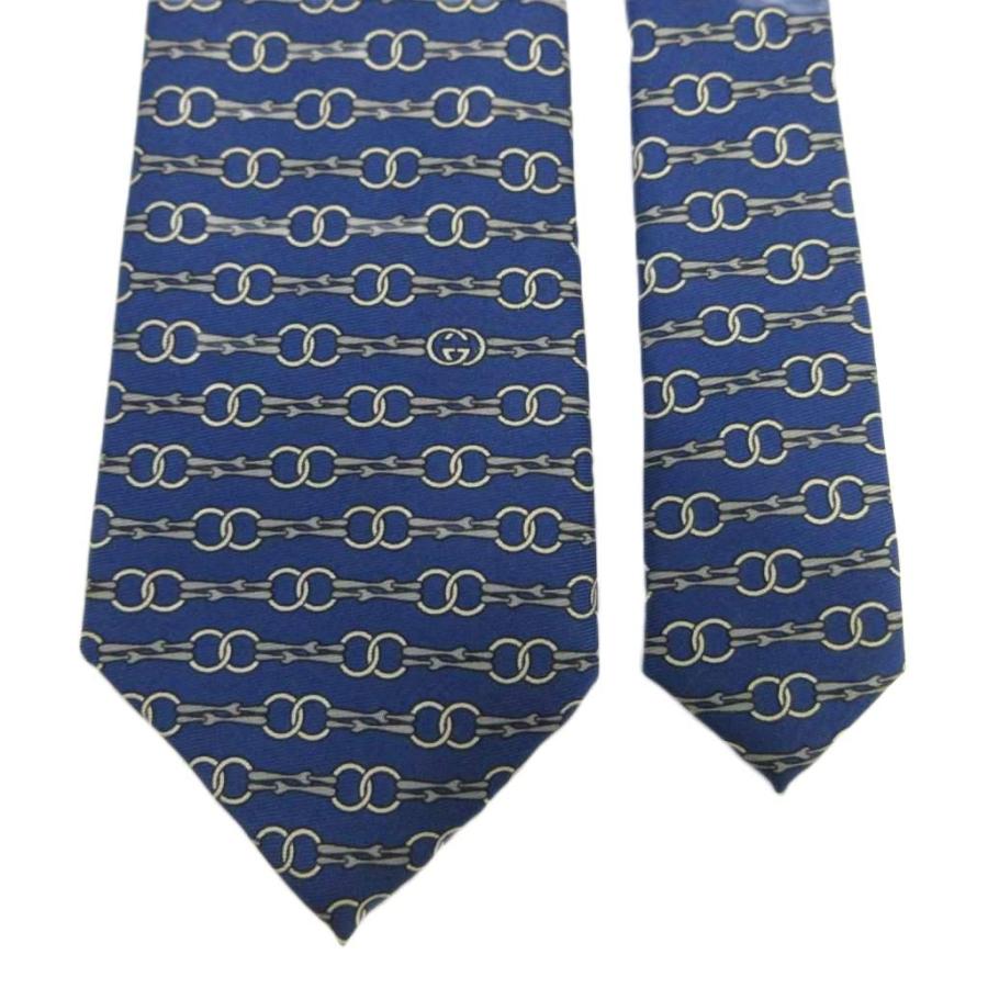 GUCCI（グッチ） ネクタイ 絹 シルク レギュラータイ チェーン 総柄 青