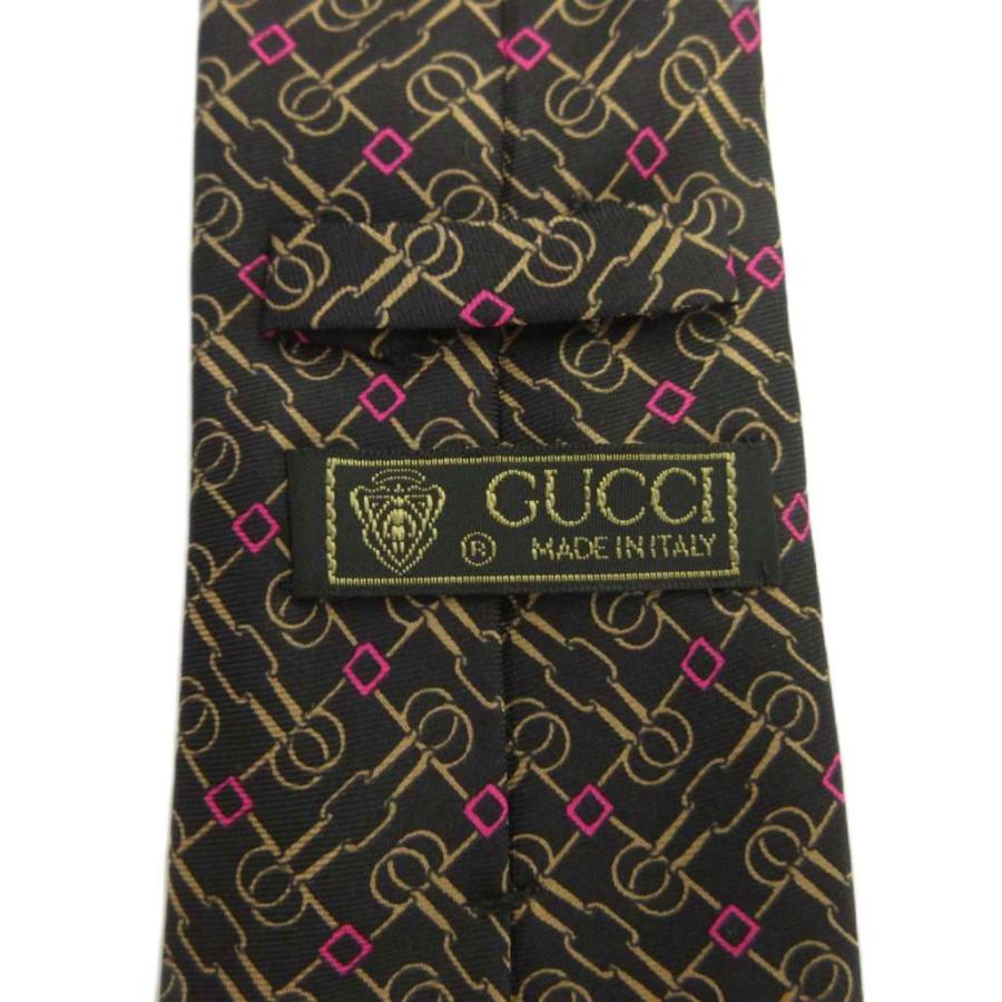 GUCCI（グッチ） ネクタイ 絹 シルク レギュラータイ チェーン 総柄 黒