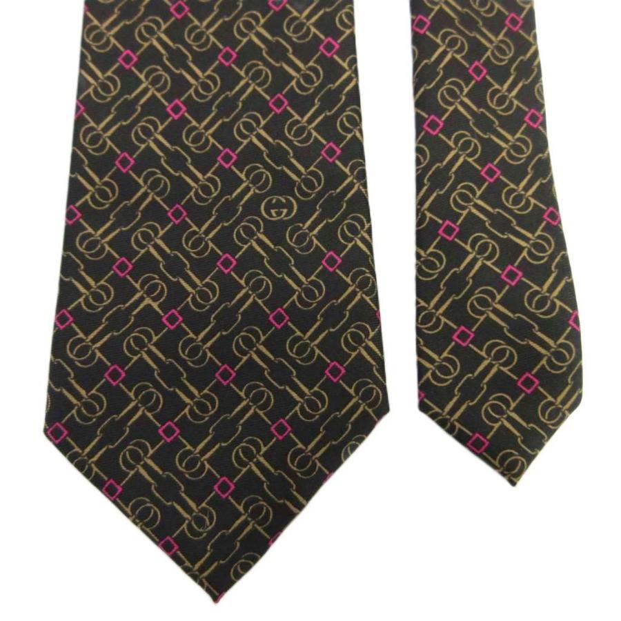 GUCCI（グッチ） ネクタイ 絹 シルク レギュラータイ チェーン 総柄 黒