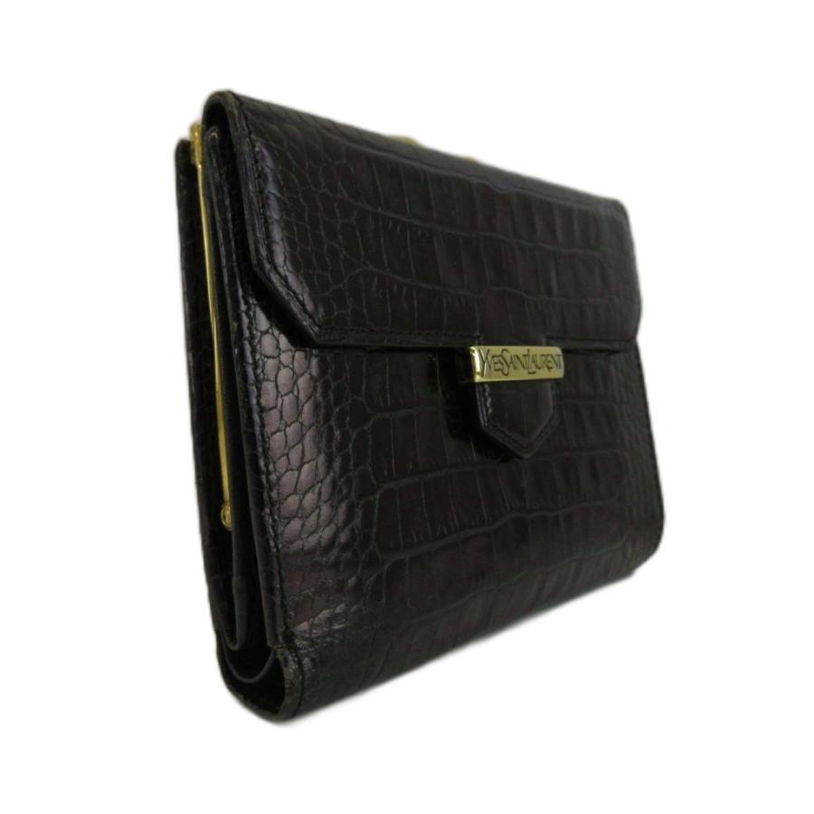 SAINT LAURENT サンローラン 三つ折り財布　クロコ型押し 白 Yves Saint Laurent（イヴ・サンローラン） 財布 三つ折り がま口