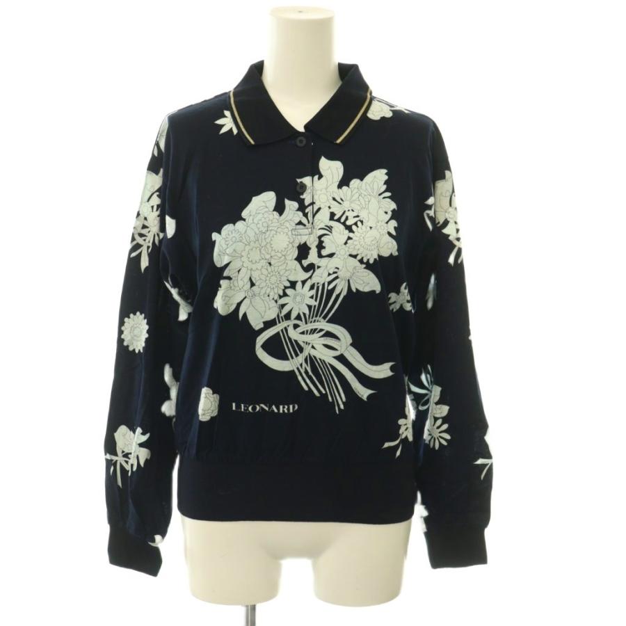 レオナール LEONARD 長袖シャツ ブラウス ポロシャツ 花柄 ロゴボタン レオナール LEONARD 長袖シャツ ブラウス ポロシャツ 花柄 ロゴボタン
