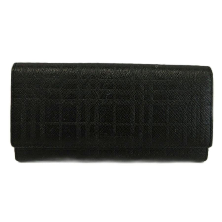 【未使用】バーバリー 長財布 シャドーチェック キャンバス レザー 黒 ブラック BURBERRY（バーバリー） 長財布 二つ折り がま口 レザー シャドー