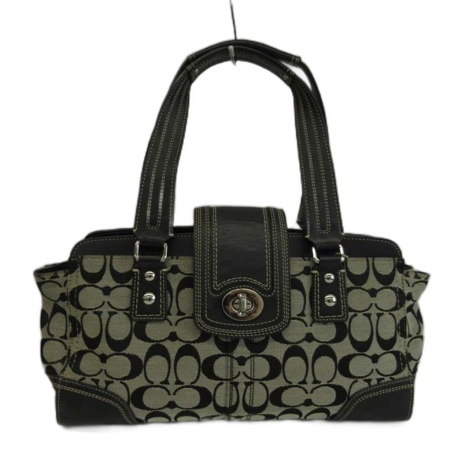 コーチ　ショルダーバッグ　F13975 シグネチャー　ターンロック　ブラック COACH（コーチ） ハンドバッグ キャンバス レザー シグネチャー ターン