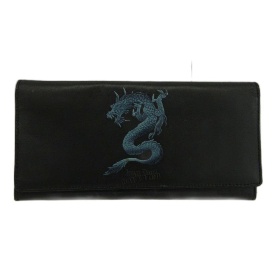 未使用☆JEAN PAUL GAULTIER☆長財布☆レザー☆ダークグレー☆箱付 ジャンポールゴルチエ Jean Paul GAULTIER 長財布 二つ折り レザー 龍