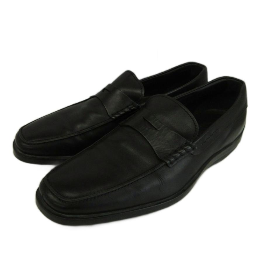 黒レザー ローファー トッズ TOD'S ローファー スリッポン レザー ロゴ 9 28cm 黒 ブラック