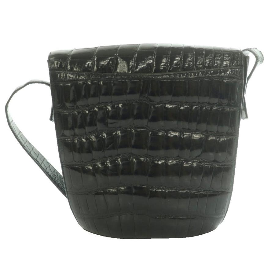 未使用シャイニークロコバック⭐️美品／黒／ショルダー付き／養殖原皮 クロコダイル レザー ショルダーバッグ シャイニークロコ ワニ革 黒