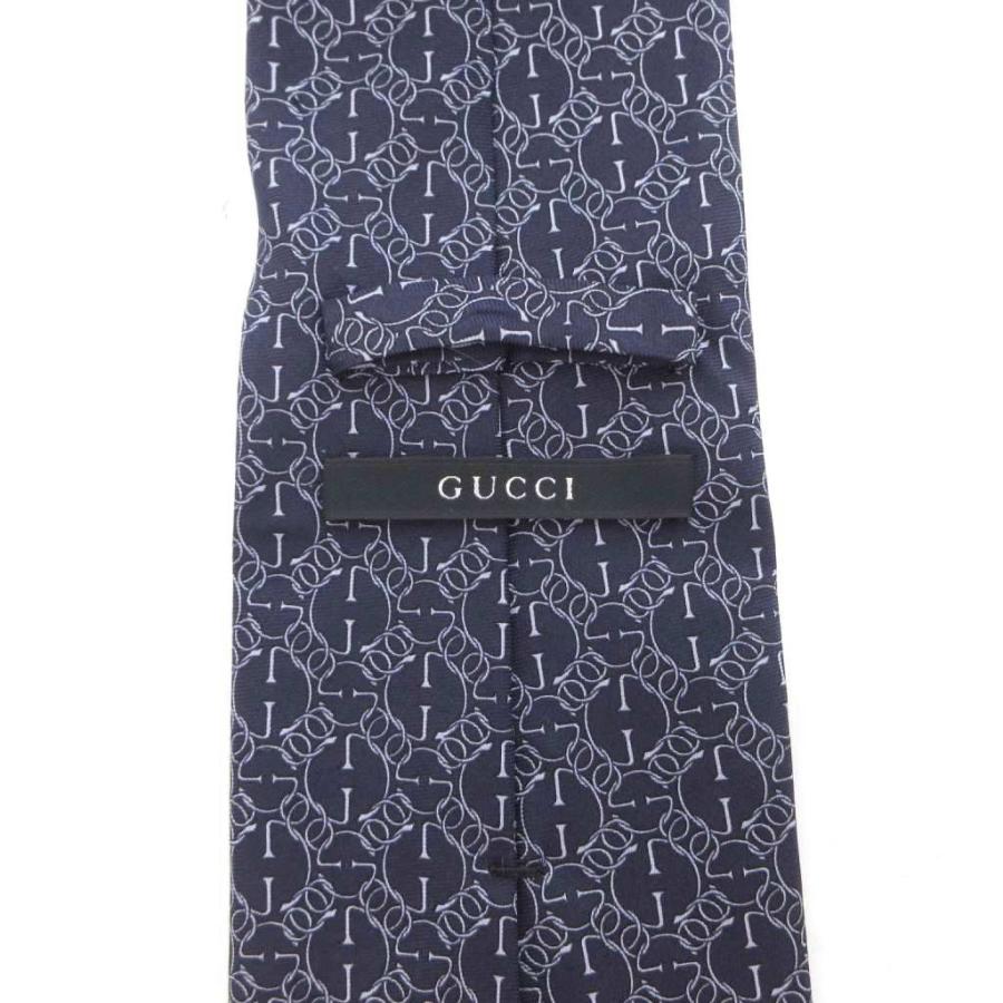 GUCCI（グッチ） ネクタイ シルク GGチェーン柄 紺 ネイビー /FF