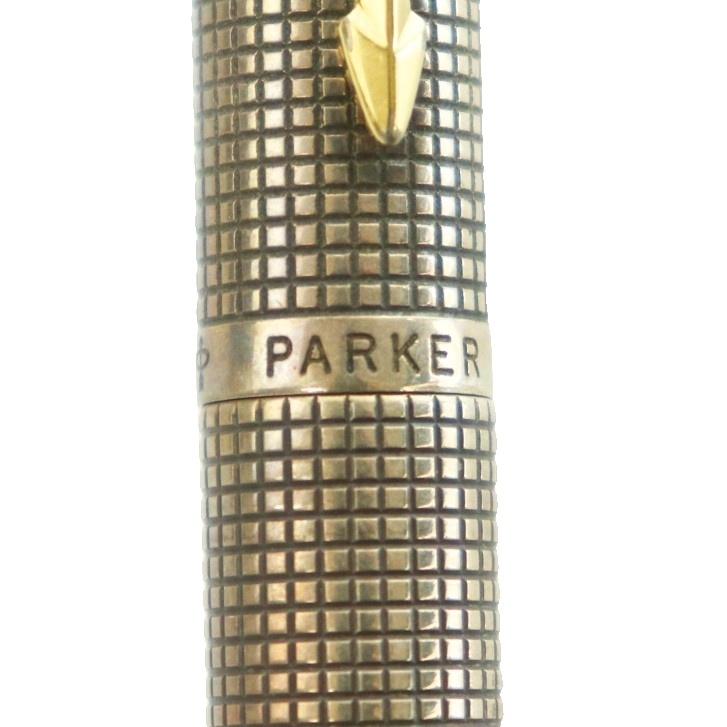 PARKER 万年筆 本体 格子柄 シルバー ゴールド 14K パーカー parker 万年筆 格子柄 ペン先14K sterling silver刻印 マルチ