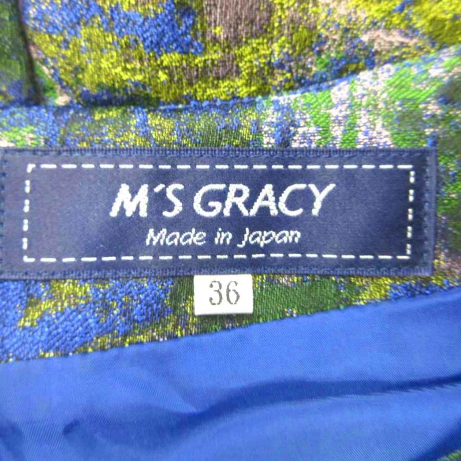 エムズグレイシー M'S GRACY ワンピース 36 ジャガード タック ブルー