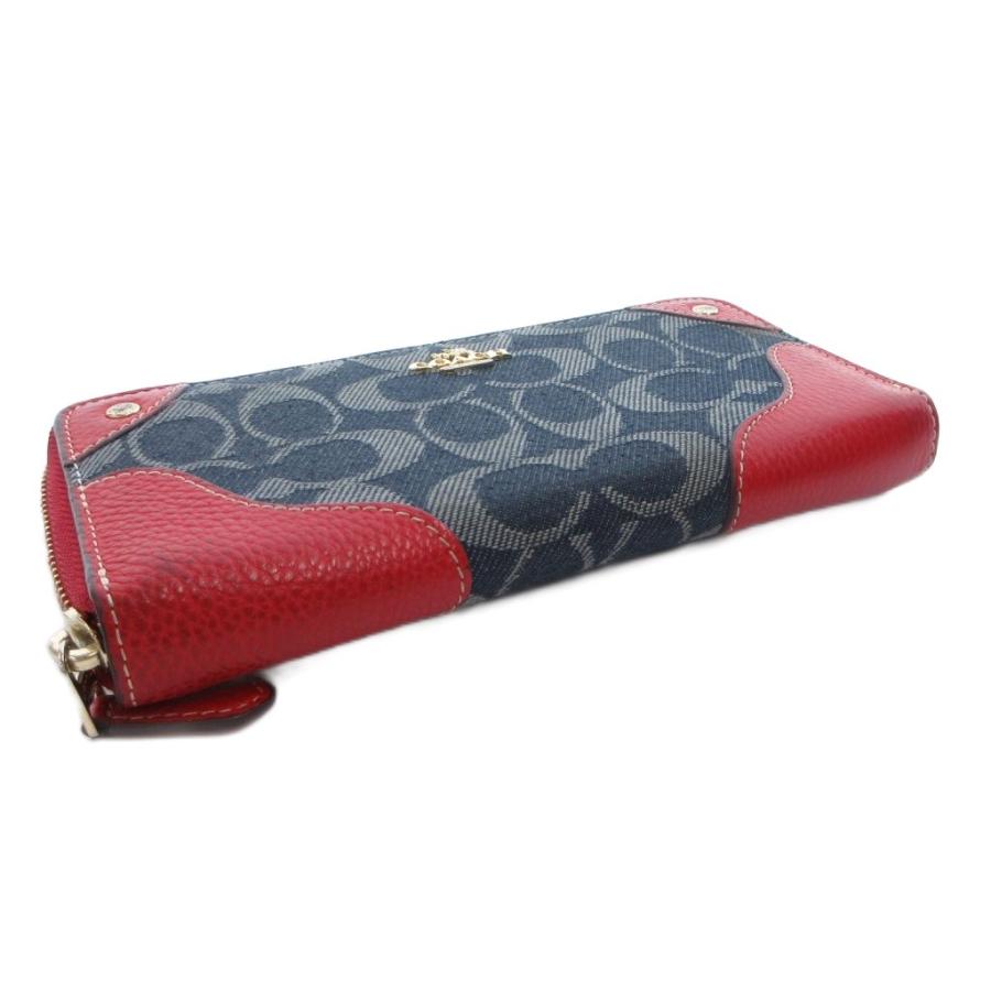 COACH/アウトレット 長財布(デニム×レッドレザー) COACH（コーチ） 長財布 ウォレット 小銭入れあり キャンバス レザー