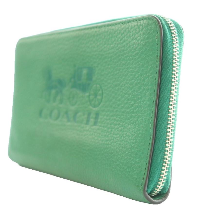 COACH（コーチ） ラウンドファスナーウォレット 長財布 ロゴ レザー 緑