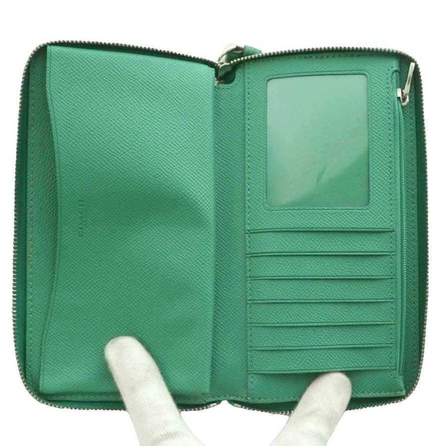COACH（コーチ） ラウンドファスナーウォレット 長財布 ロゴ レザー 緑