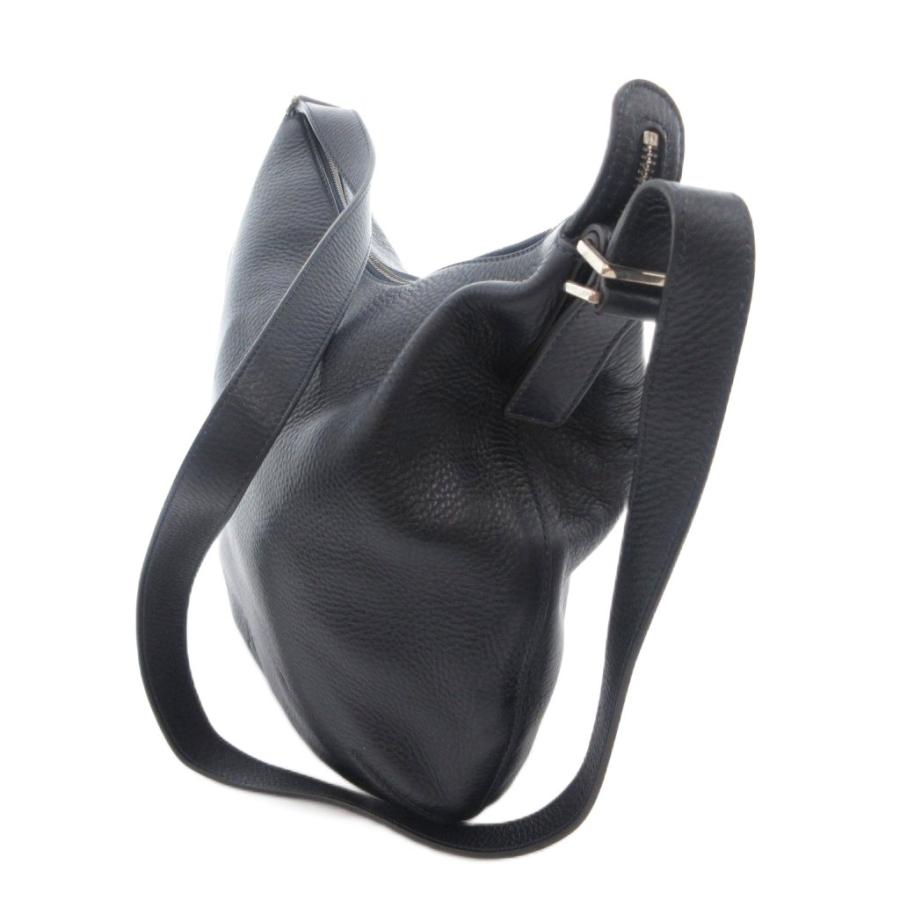 【美品 高級◎】ヒロフ ショルダーバッグ 2way ロゴ型押し 斜め掛け 黒 ヒロフ HIROFU ショルダーバッグ クロスボディ レザー ロゴ型押し 紺