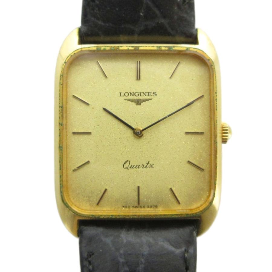 ゴールドトーン スクエアフェイス 時計　稼働　ジャンク　1900L ロンジン LONGINES ジャンク品 腕時計 ウォッチ クォーツ レザーベルト