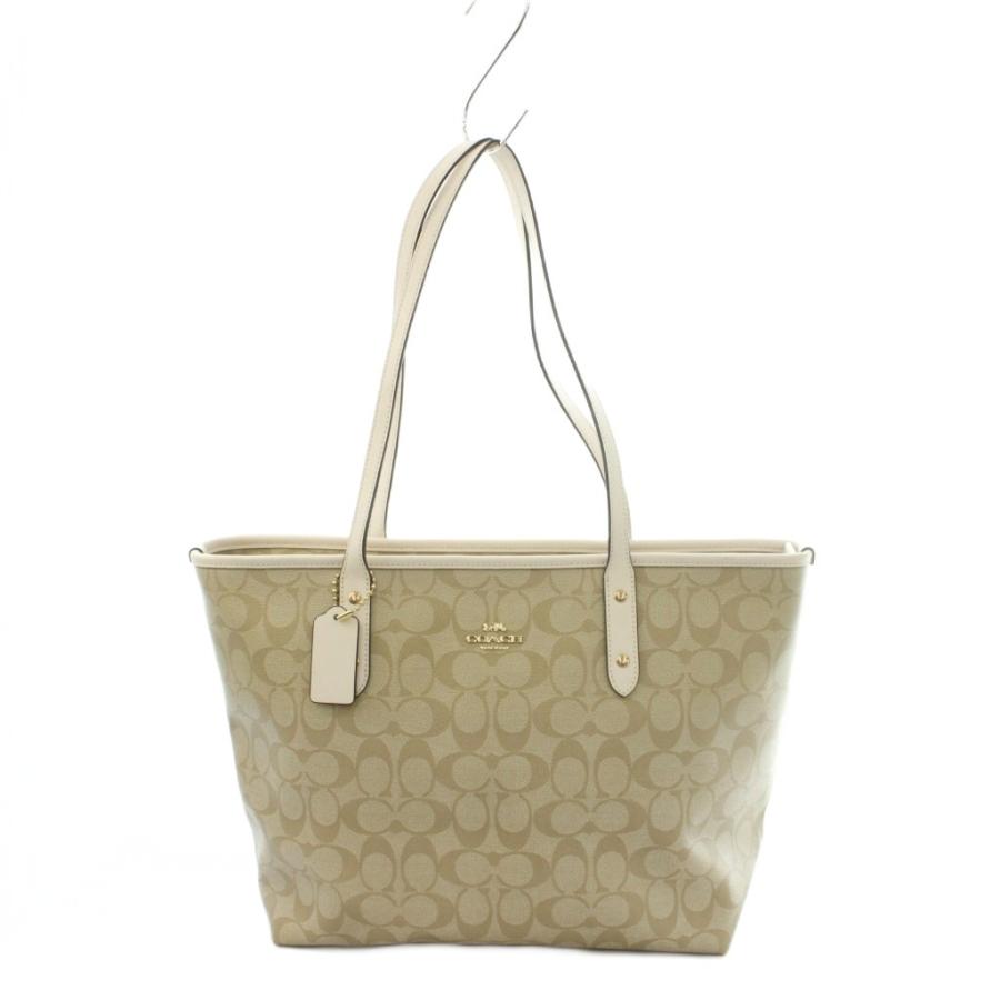 COACH（コーチ） トートバッグ シグネチャー柄 PVC レザー ベージュ 白 