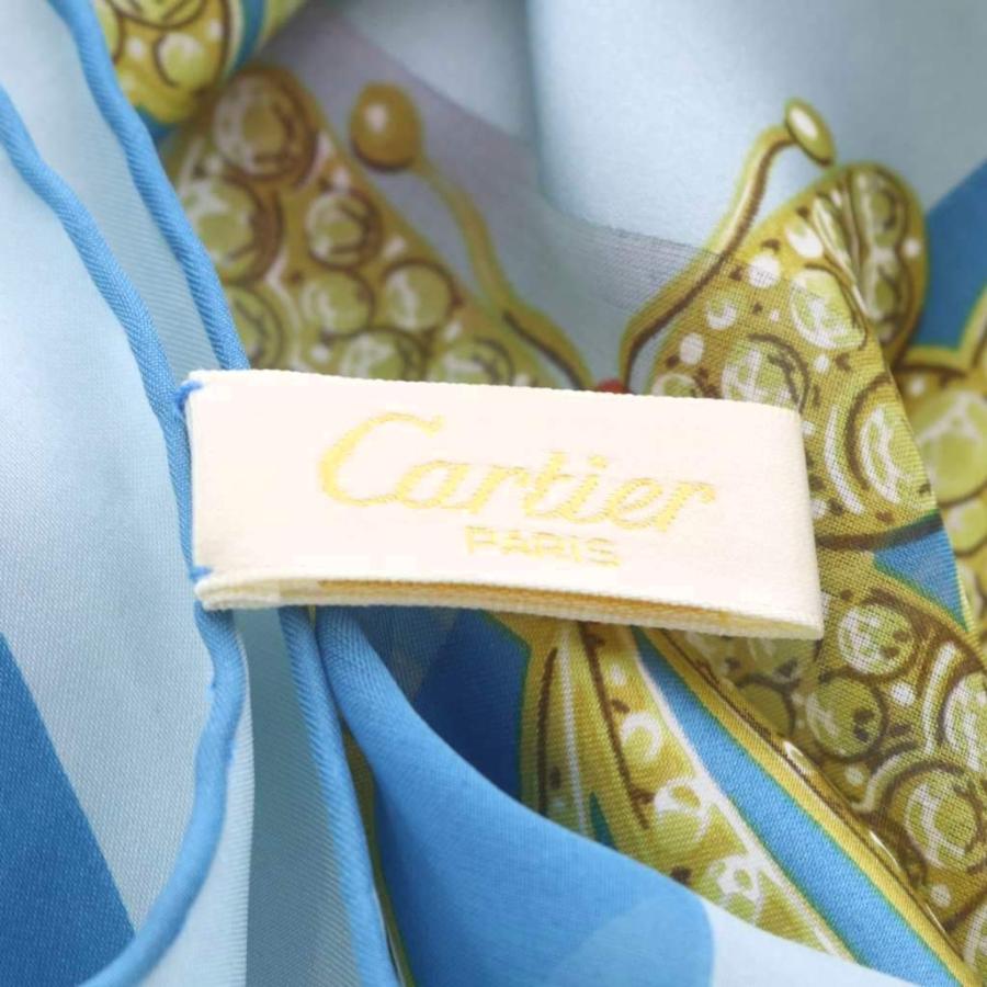 Cartier（カルティエ） スカーフ トンボ 蝶 ロゴ シルク ブルー /YO1
