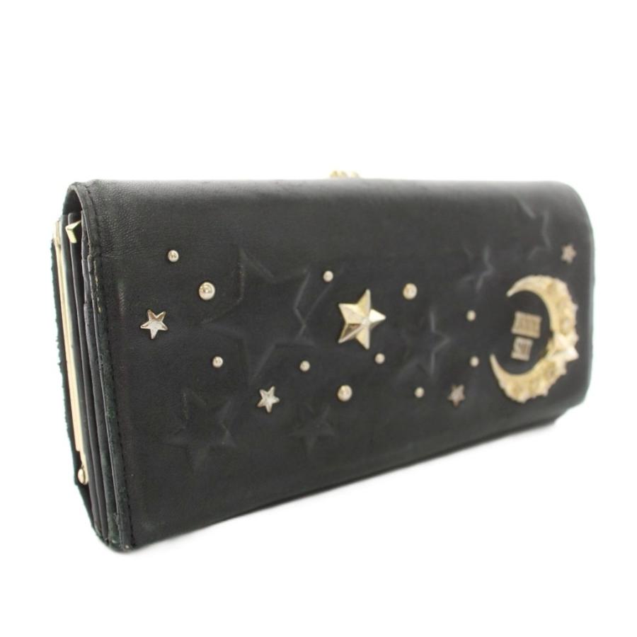 【極美品】ANNA SUI スタッズ がま口　二つ折り財布　ブラック ANNA SUI（アナスイ） ムーンスター 長財布 小銭入れ 二つ折り レザー