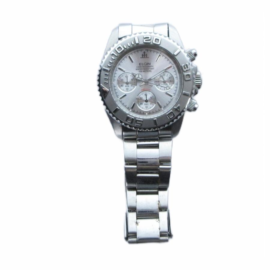 【極美品】エルジンELGIN デイデイト プラチナコーティング FK-971-C エルジン ELGIN FK-1120N-SL 腕時計 ウォッチ クォーツ クロノグラフ
