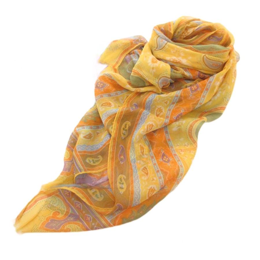 ETRO エトロ シルク ストール イタリア製 ペイズリー イエロー系 ETRO（エトロ） ストール シルク 絹 ペイズリー柄 総柄 黄 イエロー