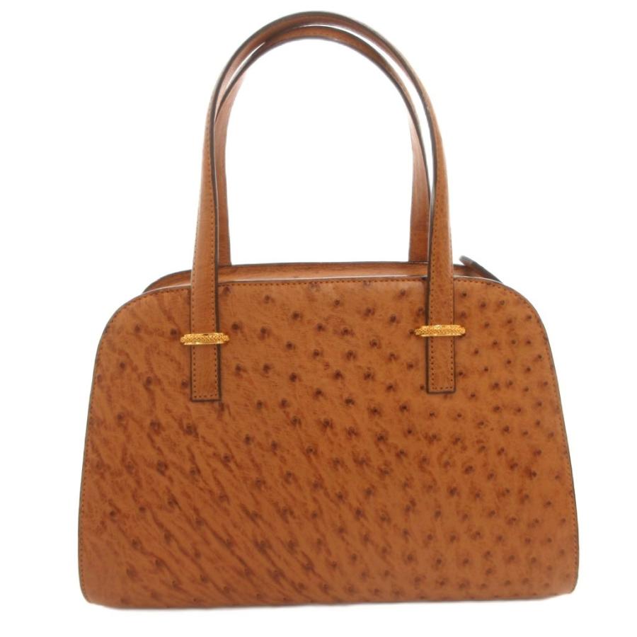 【美品】BVLGARI ブラウンオーストリッチハンドバッグ ノーブランド オーストリッチ レザー ハンドバッグ 手提げ 茶 ブラウン
