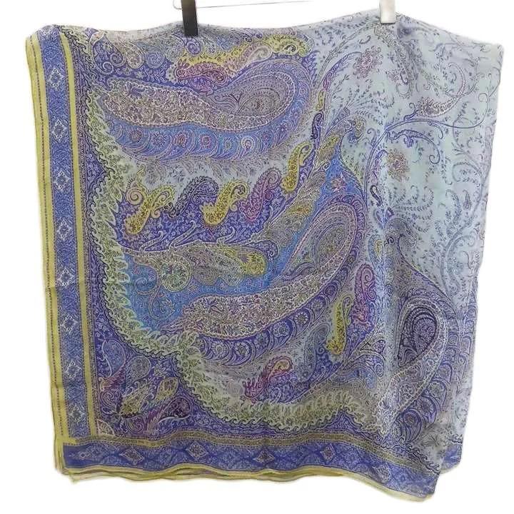 ETRO（エトロ） スカーフ 大判 絹 シルク ペイズリー柄 総柄 ロゴ 紫
