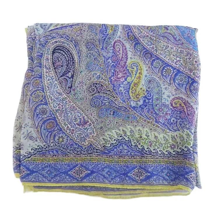 ETRO（エトロ） スカーフ 大判 絹 シルク ペイズリー柄 総柄 ロゴ 紫