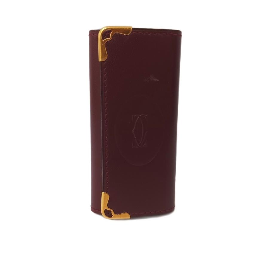美品 Cartier カルティエ キーケース 4連 マストライン ボルドー 箱付 Cartier（カルティエ） マストライン キーケース レザー ロゴ 4連 赤紫