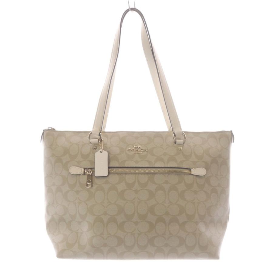 コーチ ベージュ ロゴ柄 ハンドバッグ COACH（コーチ） トートバッグ シグネチャー柄 PVCコーティング