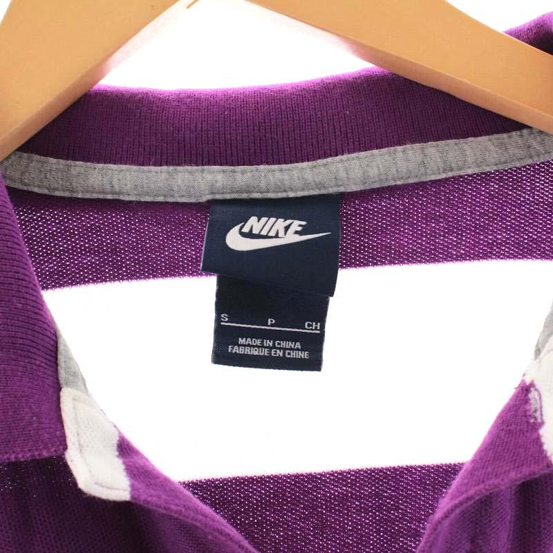 ナイキ NIKE ポロシャツ 半袖 ロゴ 刺繍 ボーダー S 白 ホワイト 紫 