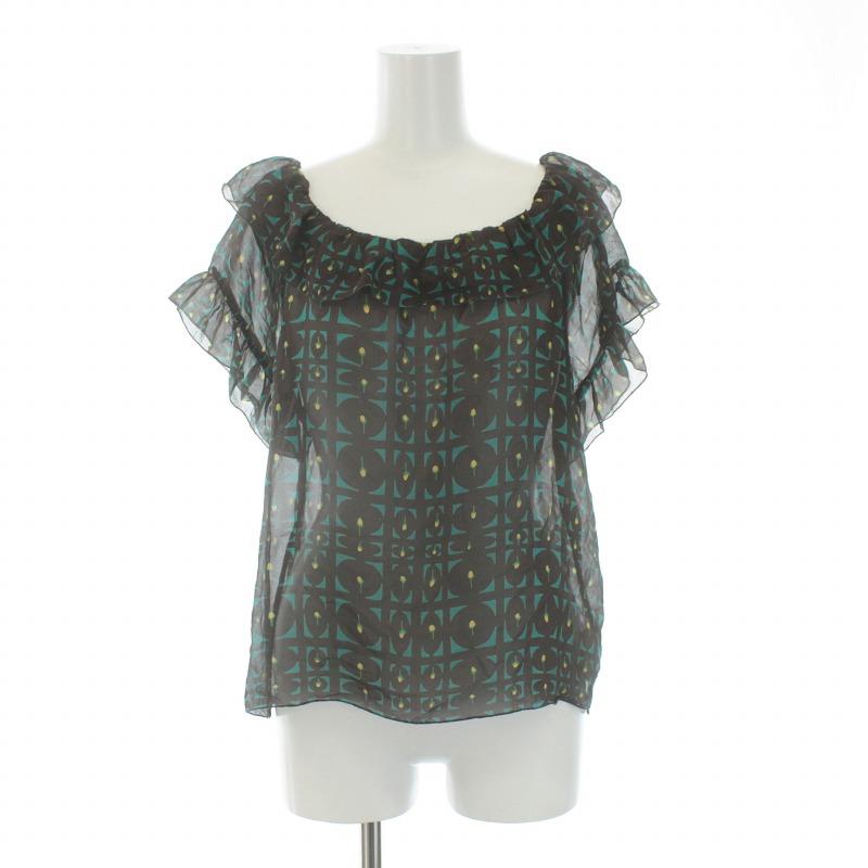 キャシャレル cacharel ブラウス シャツ 半袖 花柄 シルク 38 M 茶