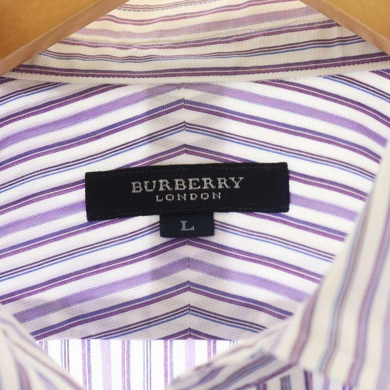 バーバリー BURBERRY ワイシャツ ステンカラー ボタンダウン 半袖 ロゴ 刺繍 ストライプ Ｌ 紫 白 ホワイト BBH48-215-36｜vectorpremium｜04