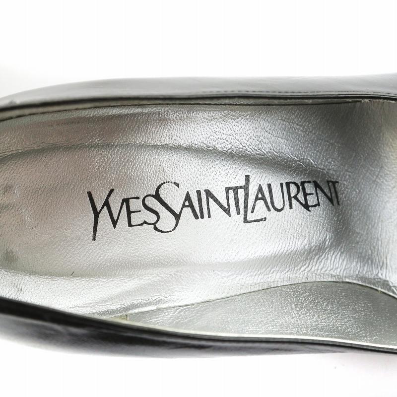 イヴサンローラン YVES SAINT LAURENT パンプス スクエアトゥ チャンキーヒール レザー 34.5 21.5cm 黒 ブラック シルバー色｜vectorpremium｜07