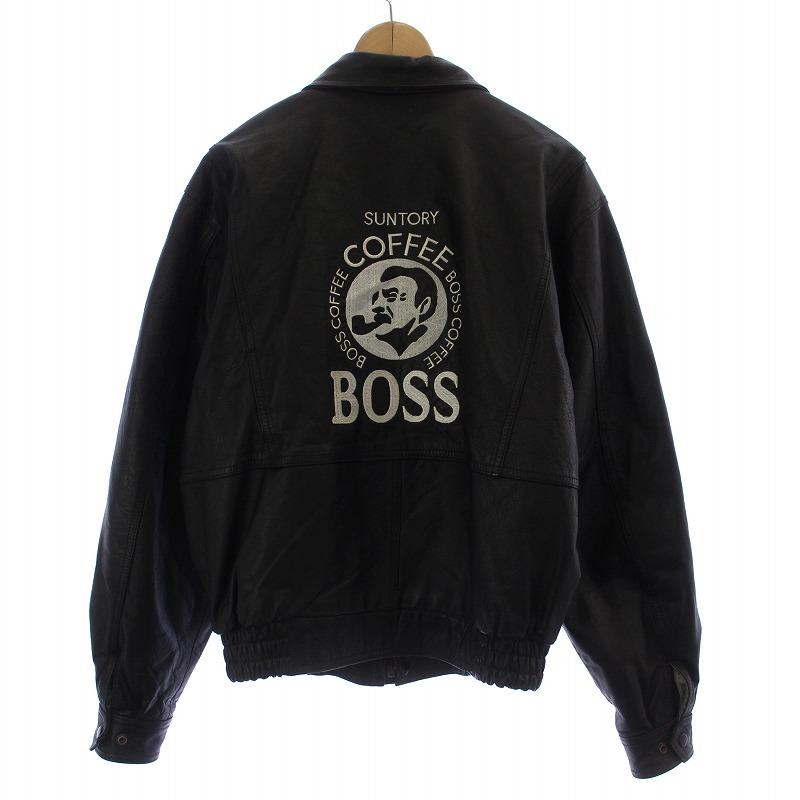 ボス BOSS 1994年版 ヴィンテージ 初代ボスジャン レザージャケット 革ジャン ブルゾン 中綿 裏地キルティング ロゴ刺繍 LL 黒｜vectorpremium｜02