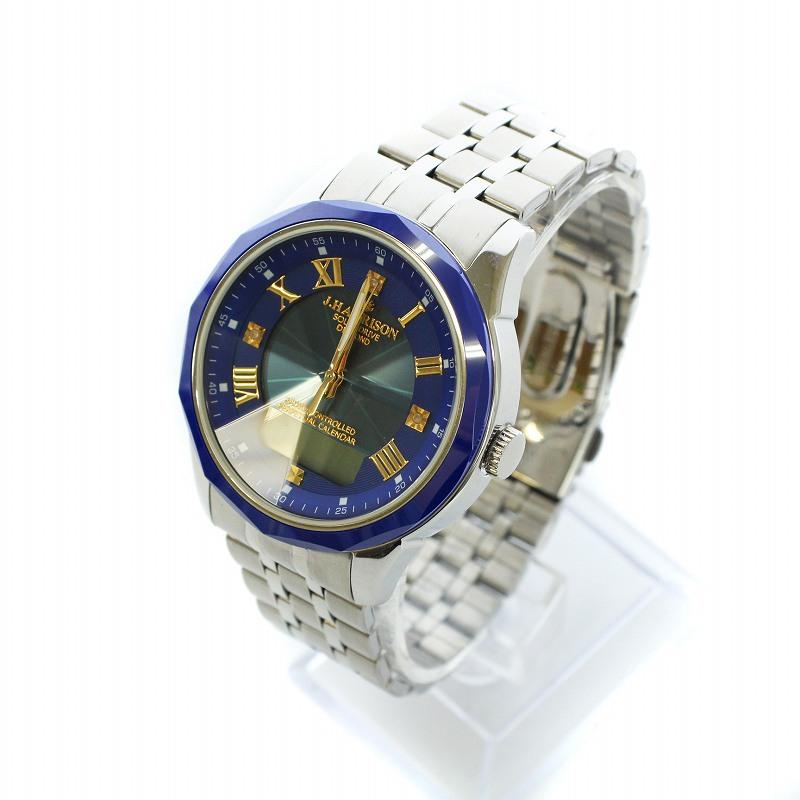 ジョンハリソン J.HARRISON 腕時計 ウォッチ 電波ソーラー デイト デジタル 青文字盤 ロゴ シルバー色 GY18 /MQ メンズ