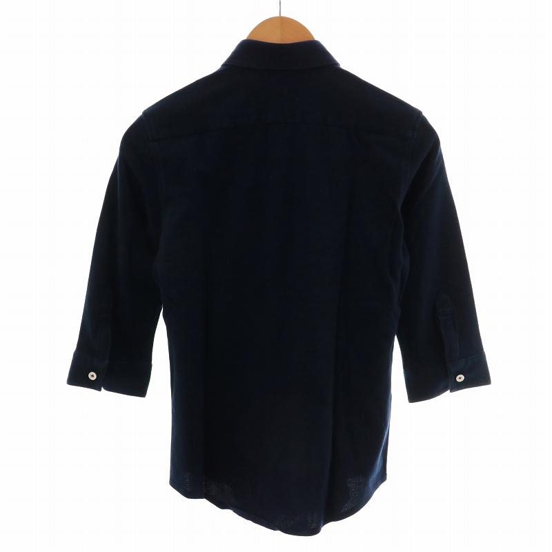 バーバリーブラックレーベル BURBERRY BLACK LABEL ポロシャツ カットソー 七分袖 ロゴ 刺繍 ハーフボタン 1 M 紺 ネイビー｜vectorpremium｜02