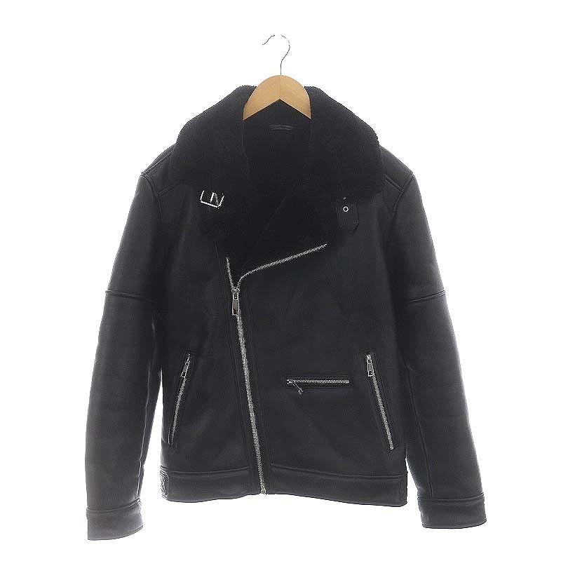 ザラ ZARA ムートンジャケット ライダース ダブル フェイクレザー M 黒 
