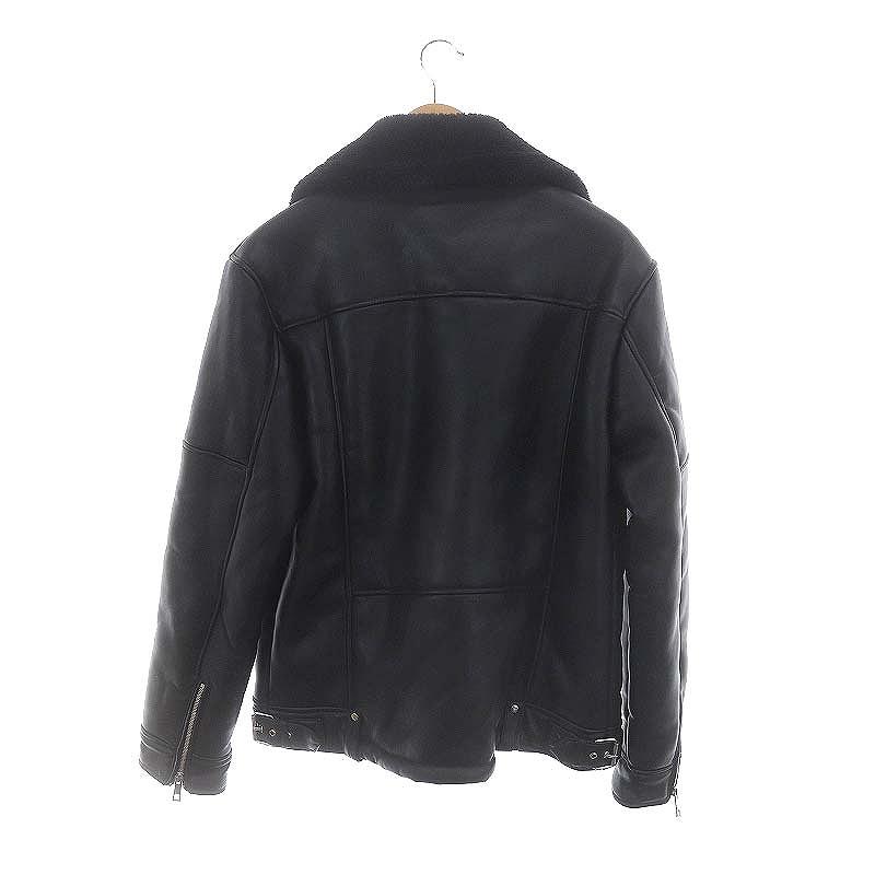 ザラ ZARA ムートンジャケット ライダース ダブル フェイクレザー M 黒 