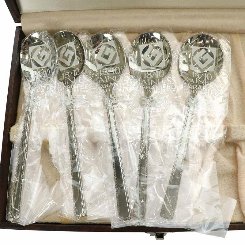 未使用品 ラッキーウッド LUCKYWOOD カトラリーセット スプーン10本 フォーク5本 ステンレス 箱付き シルバーカラー 18-8 18-10 /MW |  | 04