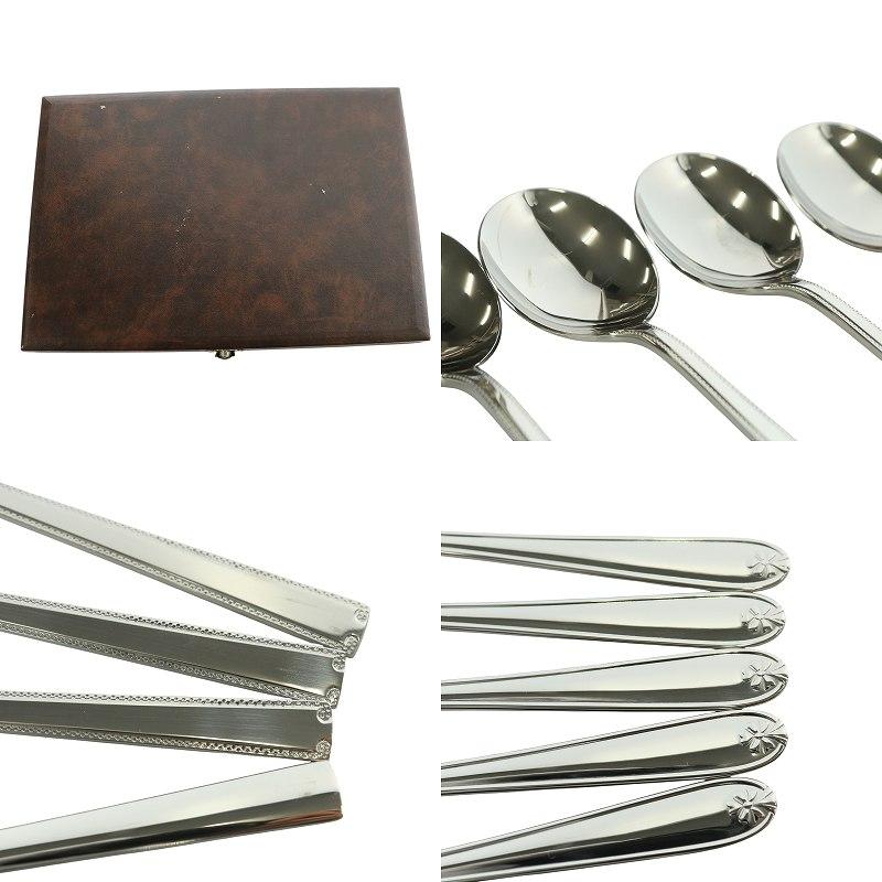 未使用品 ラッキーウッド LUCKYWOOD カトラリーセット スプーン10本 フォーク5本 ステンレス 箱付き シルバーカラー 18-8 18-10 /MW |  | 08