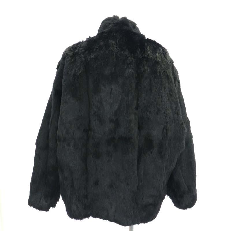 毛皮 ラビットファー コート ハーフ ショート アウター F 黒 ブラック