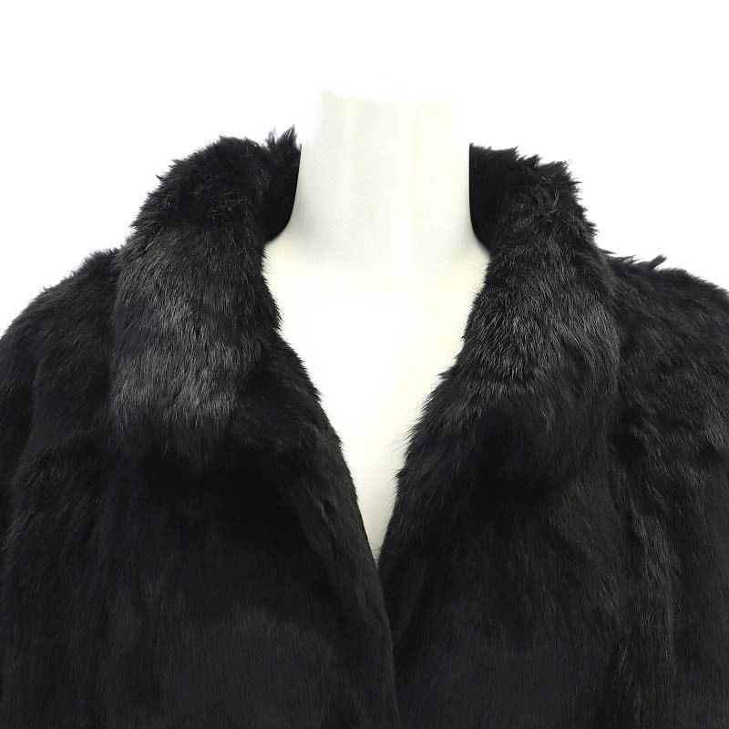 毛皮 ラビットファー コート ハーフ ショート アウター F 黒 ブラック